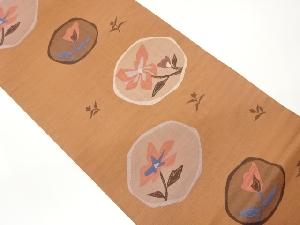 丸に草花模様織出し袋帯